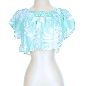 Kiwi & Punch Aqua marine green Smocked Crop Flowy Blouse S 3/$15